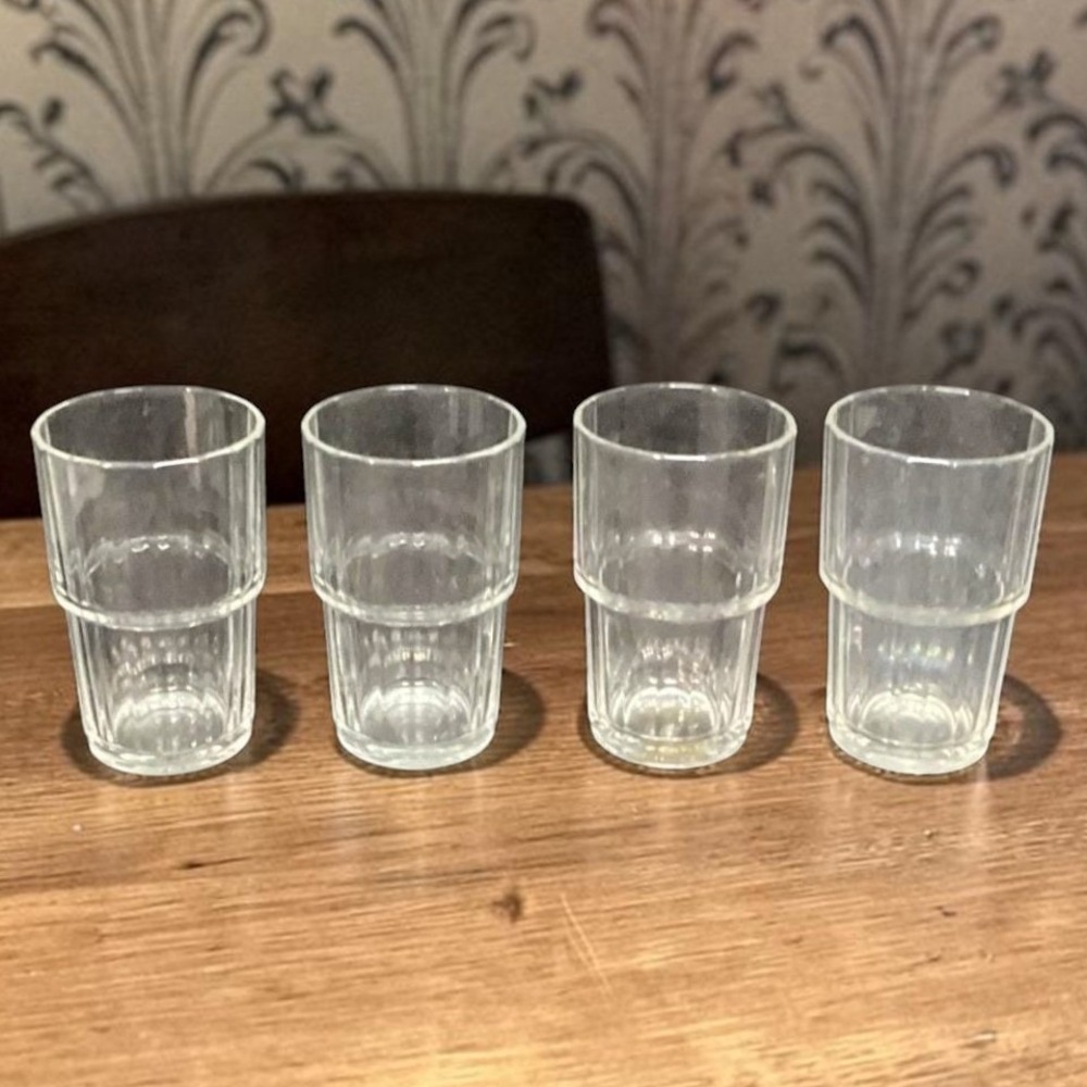 Arcoroc Stratford Clear Stackable Tumblers, Set of 4, Vtg Ribbed Optic Design